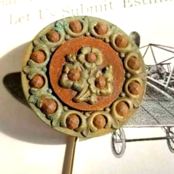 Vintage stick pin Flowers gold tone edwardian Victorian brooch floral button - Picture 1 of 8